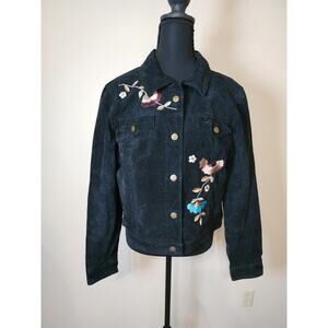 Brandon Thomas Leather Suede Jacket Size L VTG Y2K Floral Embroidered